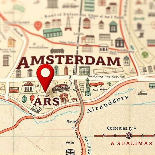 Artistieke weergave van een kaart met een pin op de locatie van Lumina Creatives in Amsterdam